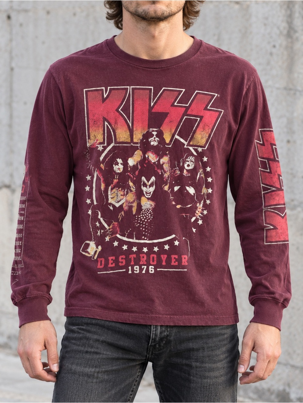 KISS Destroyer 1976 Long Sleeve Graphic Tee – Burgundy